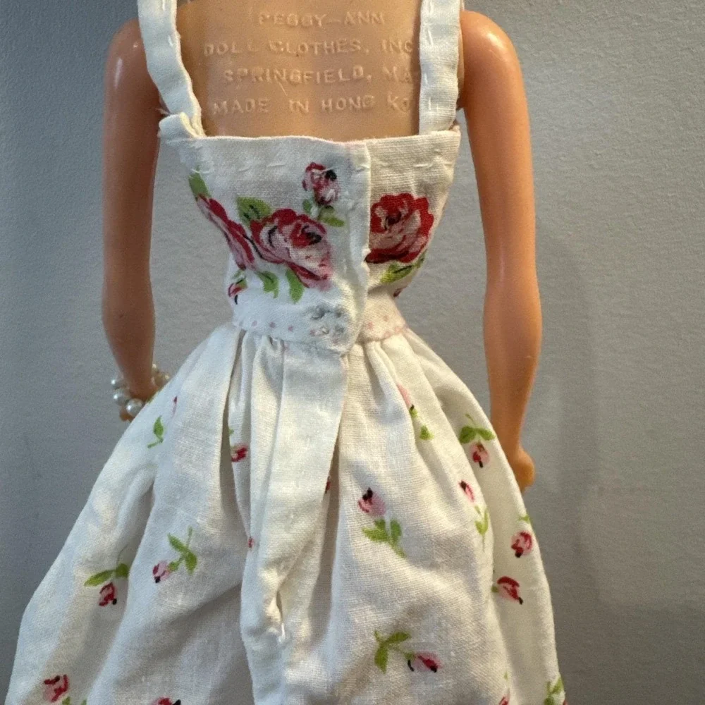 VTG 1960s Cut & Sew Roses Barbie Gown Dress Mommy‎ Made W Necklace & Bracelet